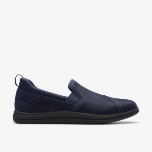 Navy Clarks Women's Breeze Dawn Slip On Shoes | 748TLCMZN