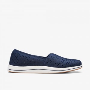 Navy Clarks Women's Breeze Emily Slip On Shoes | 584KQALIH