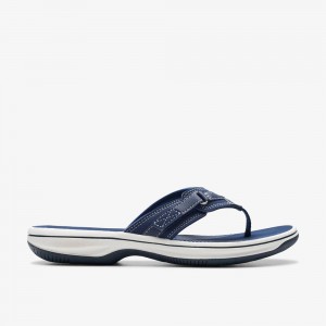 Navy Clarks Women's Breeze Sea Flip Flops | 956LUWRTM