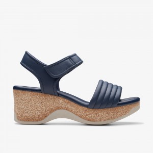 Navy Clarks Women's Chelseah Gem Wedge Sandals | 243IANSHW