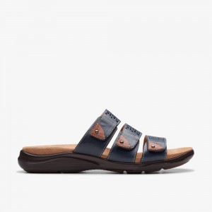 Navy Clarks Women's Kitly Walk Flat Sandals | 583BOULCZ