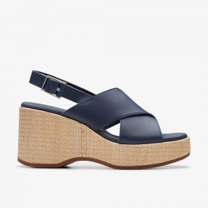 Navy Clarks Women's Manon Wish Wedge Sandals | 483DVBACK