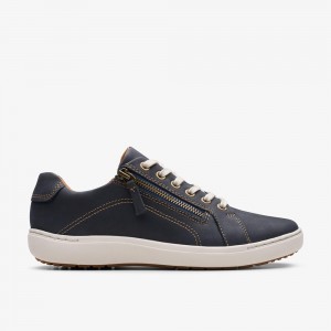 Navy Clarks Women's Nalle Lace Sneakers | 215YCJIZT