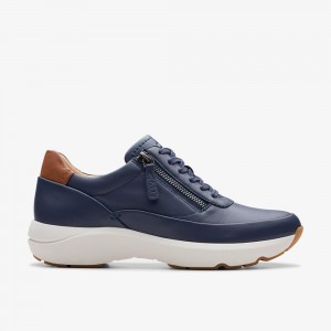 Navy Clarks Women's Tivoli Zip Sneakers | 129VBTWLQ