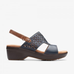 Navy Clarks Women's Tuleah Sun Heeled Sandals | 512EIHXVT