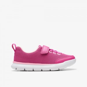 Pink Clarks Kids Hoop Run Sneakers | 452OBKLCQ