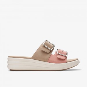 Pink Clarks Women's Drift Buckle Wedge Sandals | 743JPHFAV