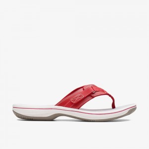 Red Clarks Women's Breeze Sea Flip Flops | 906RJMHTP