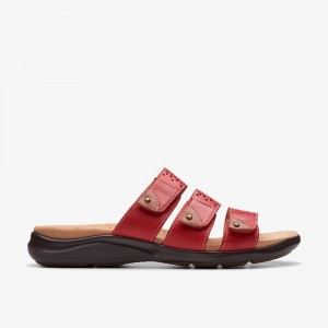 Red Clarks Women's Kitly Walk Flat Sandals | 980MEXIRK