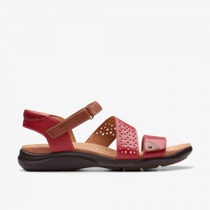 Red Clarks Women's Kitly Way Flat Sandals | 367AZCHQR