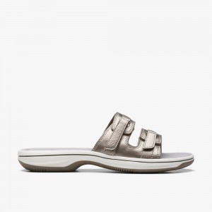 Silver Clarks Women's Breeze Piper Flat Sandals | 140LGWPID