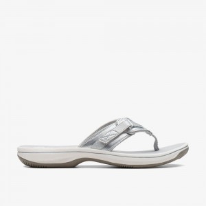 Silver Clarks Women's Breeze Sea Flip Flops | 296HCBNEW