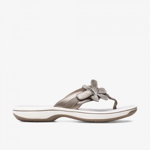 Silver Clarks Women's Brinkley Flora Flip Flops | 654ZOYPDH