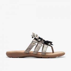 Silver Clarks Women's Elizabelle Mae Flat Sandals | 846ZYHITD