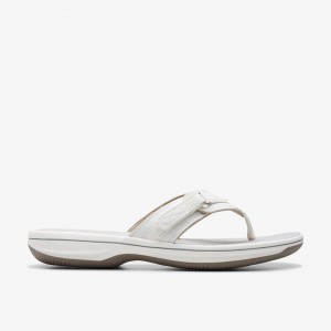 White Clarks Women's Breeze Sea Flip Flops | 428WOAVIU