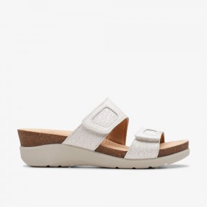 White Clarks Women's Calenne Maye Wedge Sandals | 089WALIVB