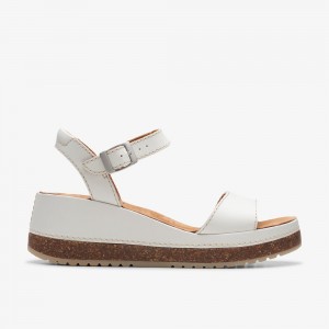 White Clarks Women's Kassanda Lily Wedge Sandals | 179WCULOF