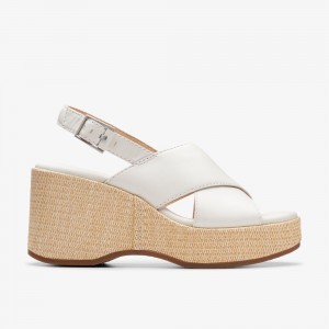 White Clarks Women's Manon Wish Wedge Sandals | 862URAJFX