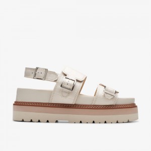 White Clarks Women's Orianna Glide Flat Sandals | 085ARBYSW