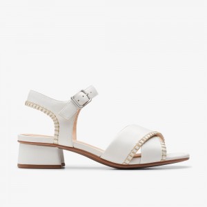 White Clarks Women's Serina 35 Cross Heeled Sandals | 375LRZWQH