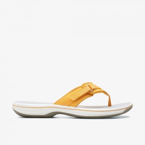 Yellow Clarks Women's Breeze Sea Flip Flops | 270IJRWGL