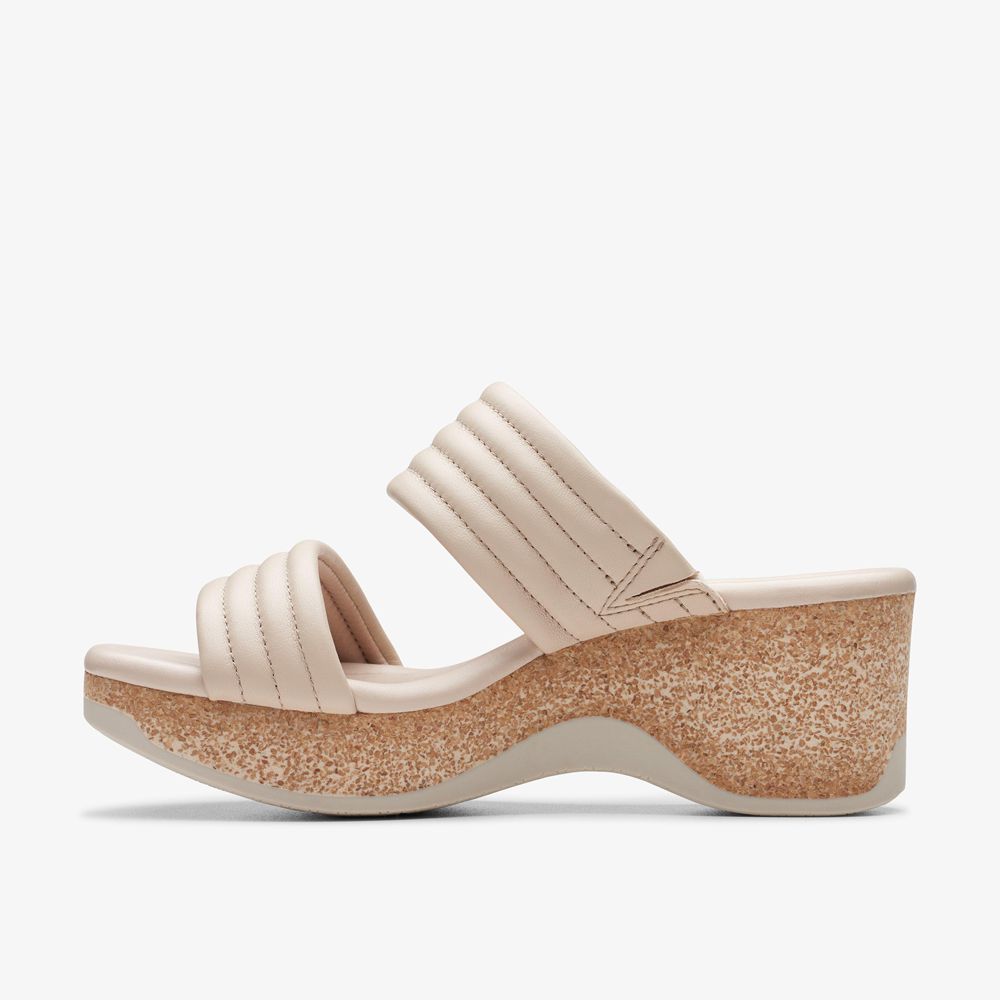 Beige Clarks Women's Chelseah Path Wedge Sandals | 865SWNXDG