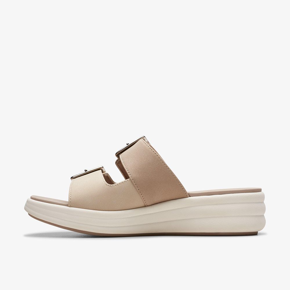 Beige Clarks Women's Drift Buckle Wedge Sandals | 897NAPZXV