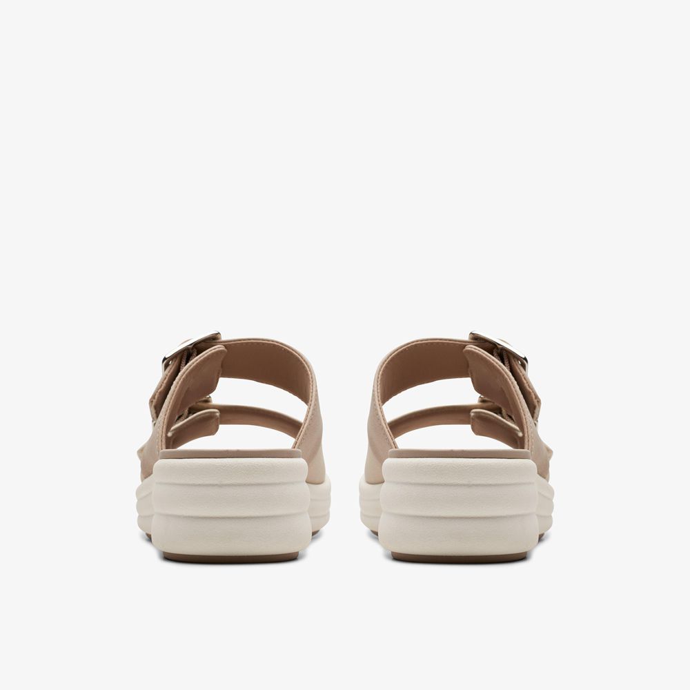 Beige Clarks Women's Drift Buckle Wedge Sandals | 897NAPZXV