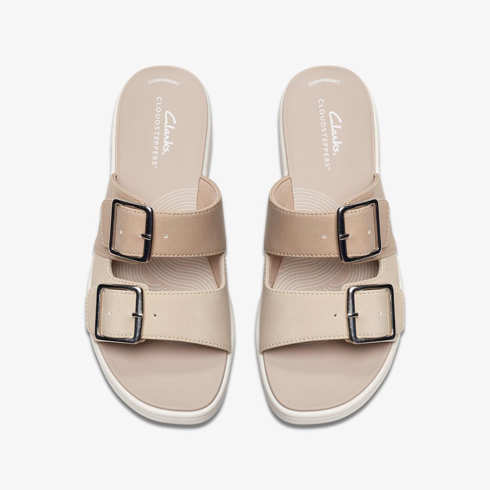 Beige Clarks Women's Drift Buckle Wedge Sandals | 897NAPZXV