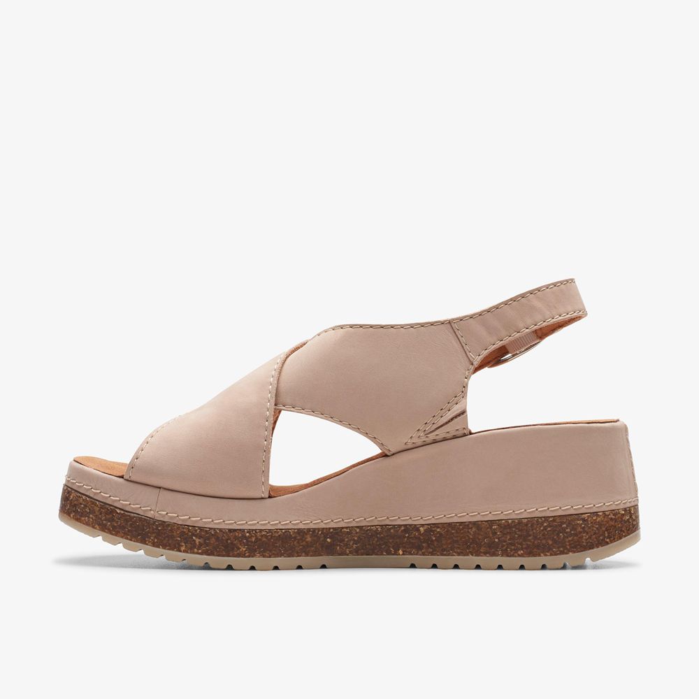 Beige Clarks Women's Kassanda Step Wedge Sandals | 621KUQXID