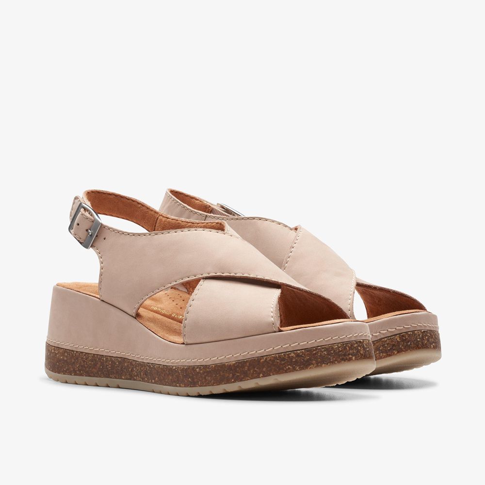 Beige Clarks Women's Kassanda Step Wedge Sandals | 621KUQXID