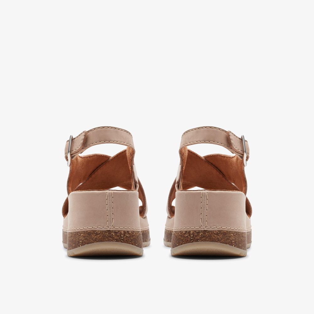 Beige Clarks Women's Kassanda Step Wedge Sandals | 621KUQXID