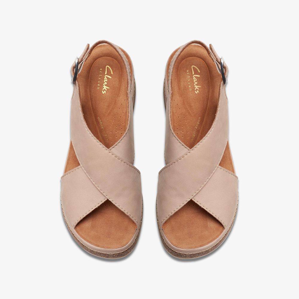 Beige Clarks Women's Kassanda Step Wedge Sandals | 621KUQXID