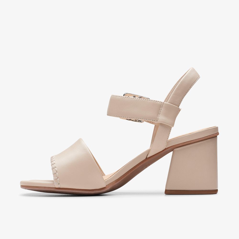 Beige Clarks Women's Siara 65 Buckle Heeled Sandals | 801GPALQC