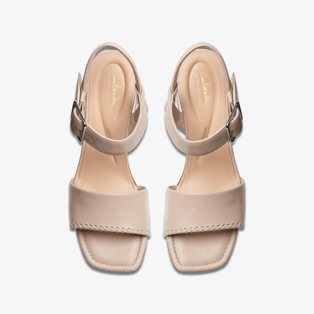 Beige Clarks Women's Siara 65 Buckle Heeled Sandals | 801GPALQC