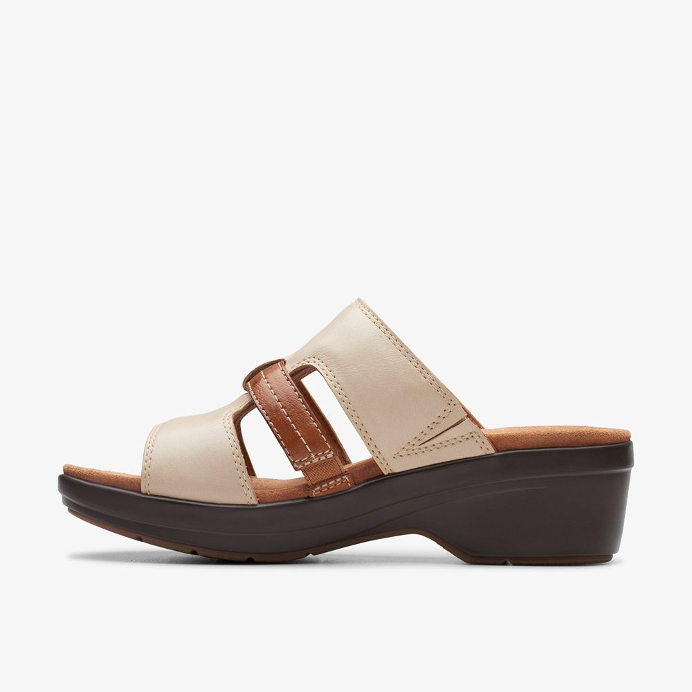 Beige Clarks Women's Tuleah Jane Heeled Sandals | 045MJWQOE