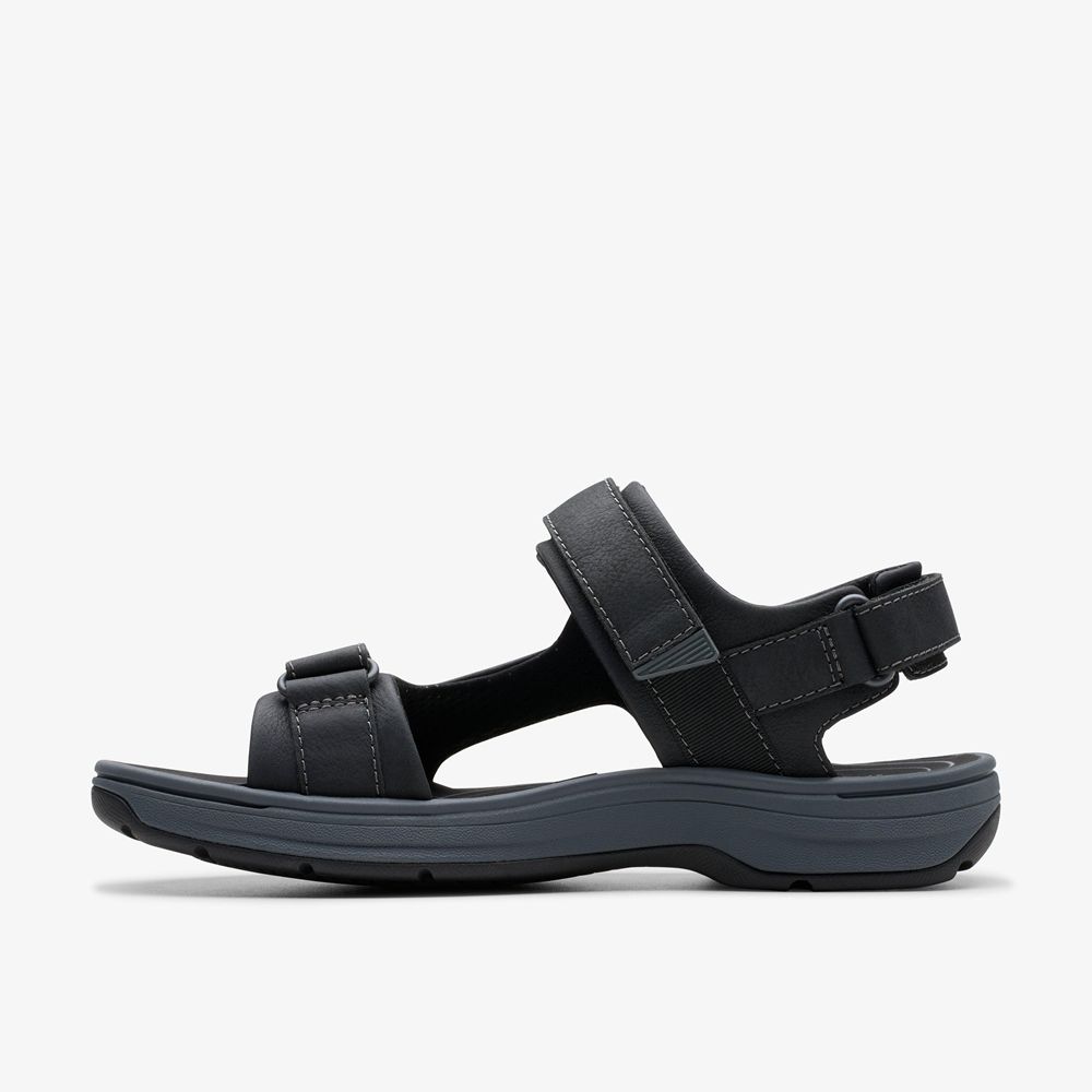 Black Clarks Men's Saltway Trail Flat Sandals | 698OLKCJY