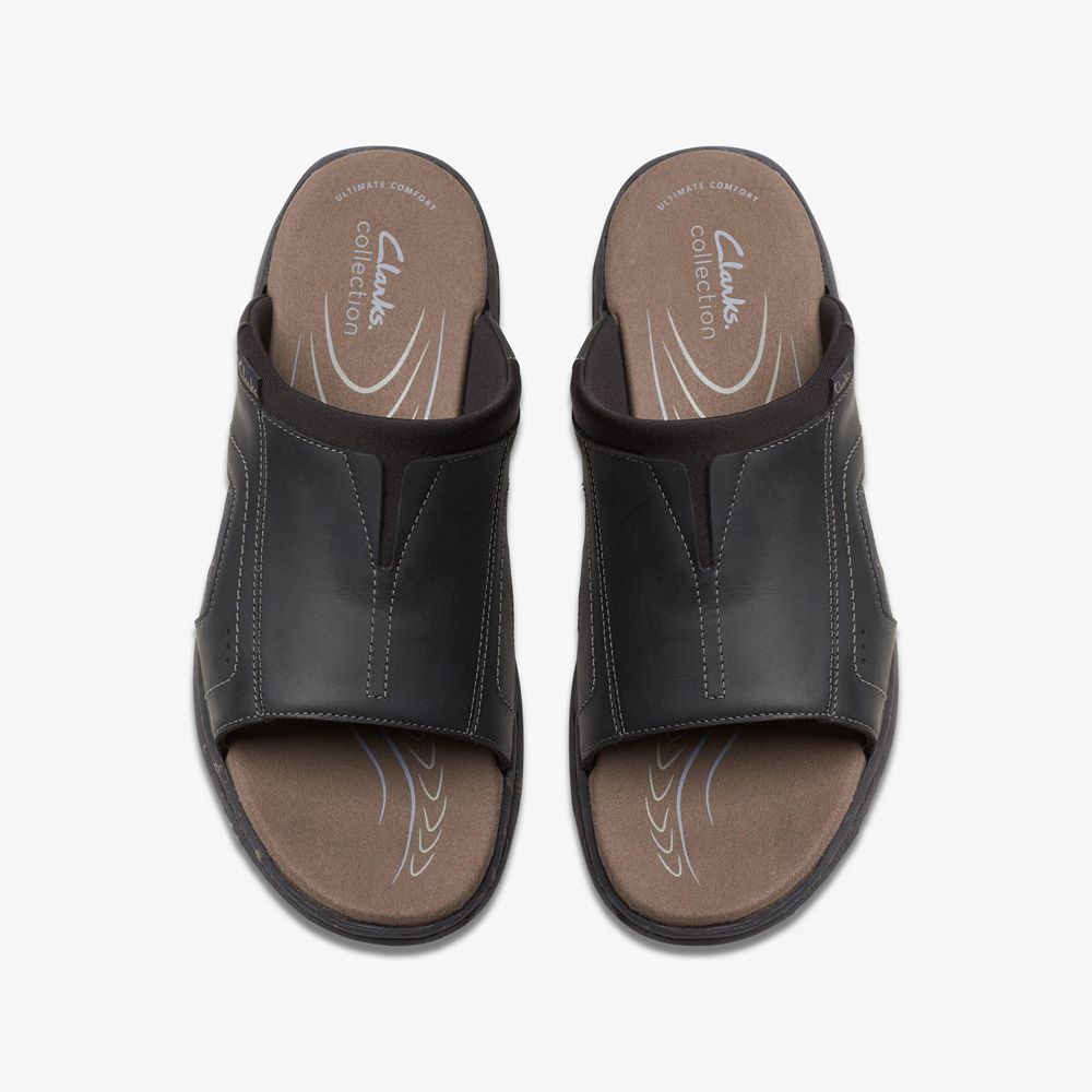 Black Clarks Men's Walkford Band Flat Sandals | 438MCJGFL