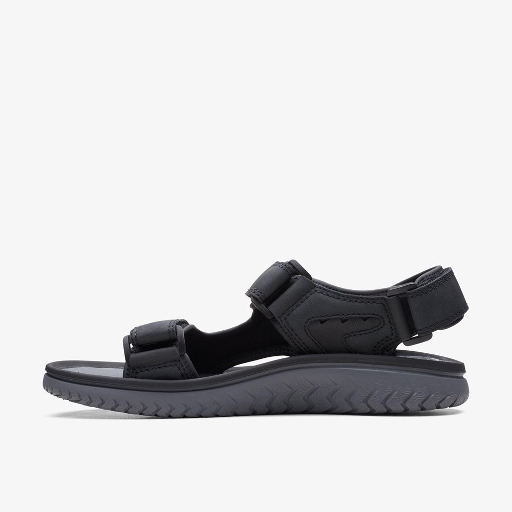 Black Clarks Men's Wesley Bay Flat Sandals | 342TMWVJA