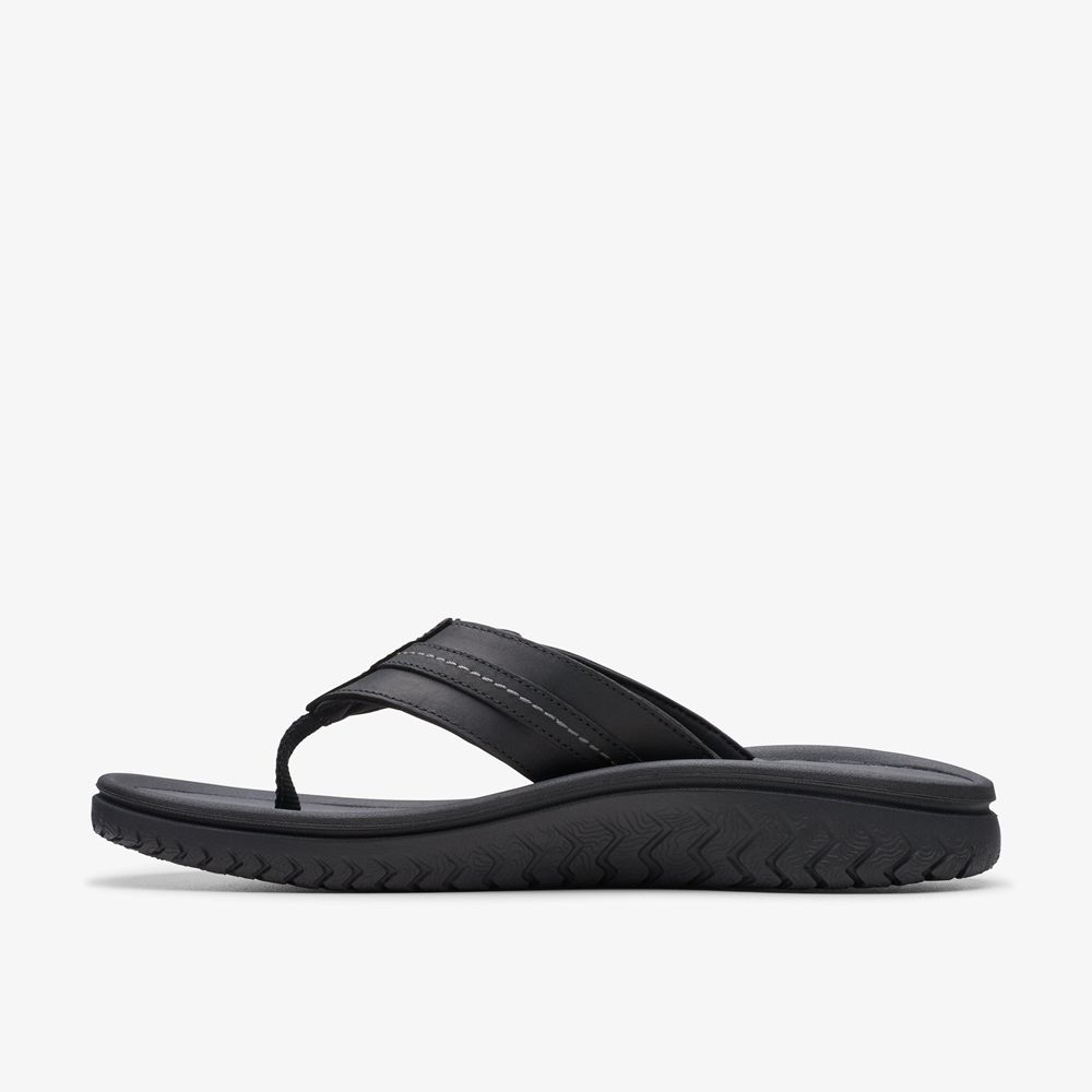 Black Clarks Men's Wesley Sun Flip Flops | 593WFCZIT