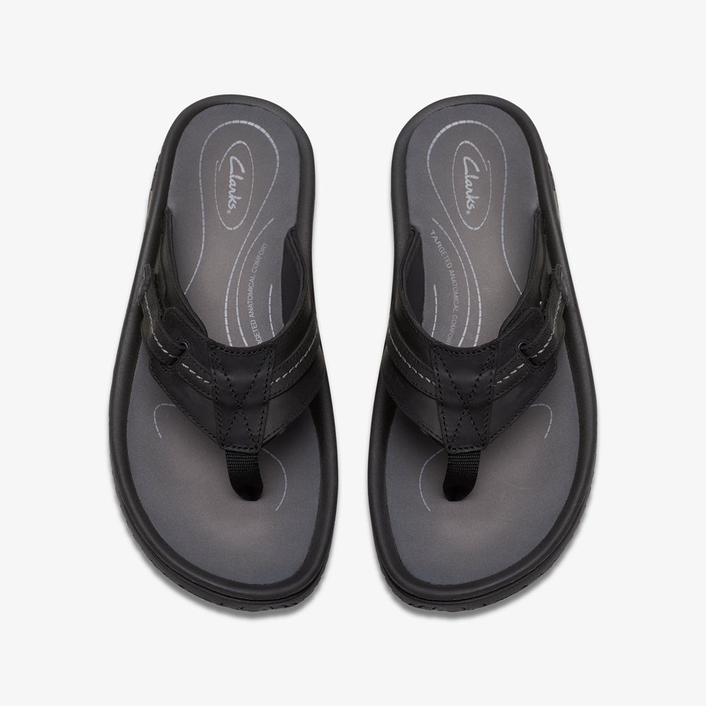 Black Clarks Men's Wesley Sun Flip Flops | 593WFCZIT