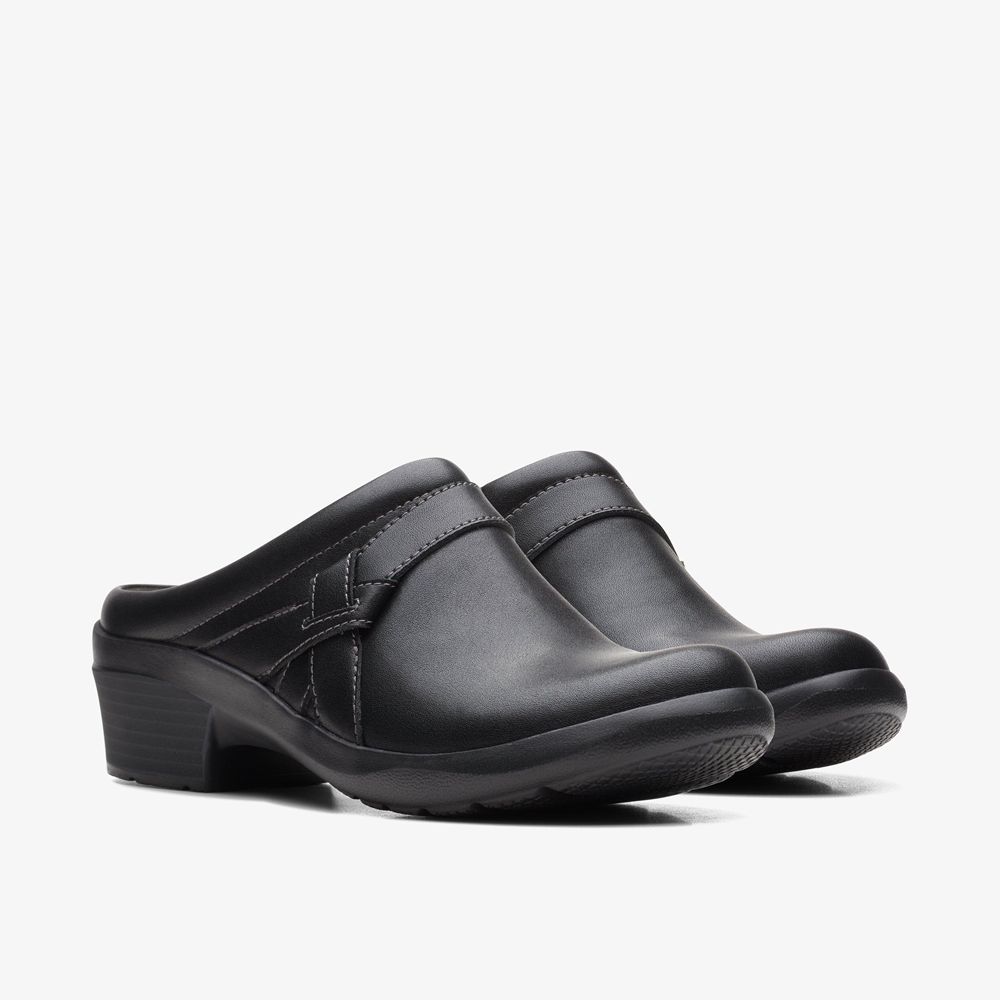 Black Clarks Women's Angie Mist Mules | 410IVTYQM