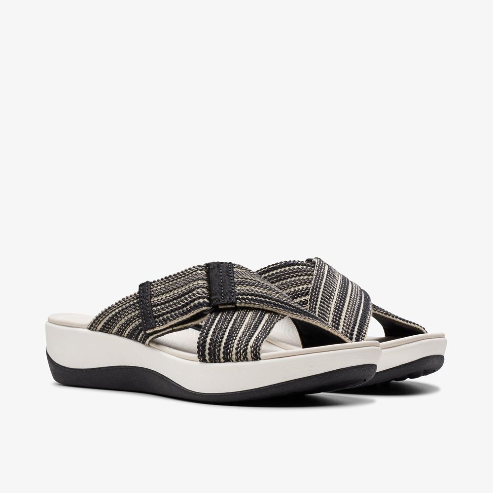 Black Clarks Women's Arla Wave Wedge Sandals | 648NHQCYK