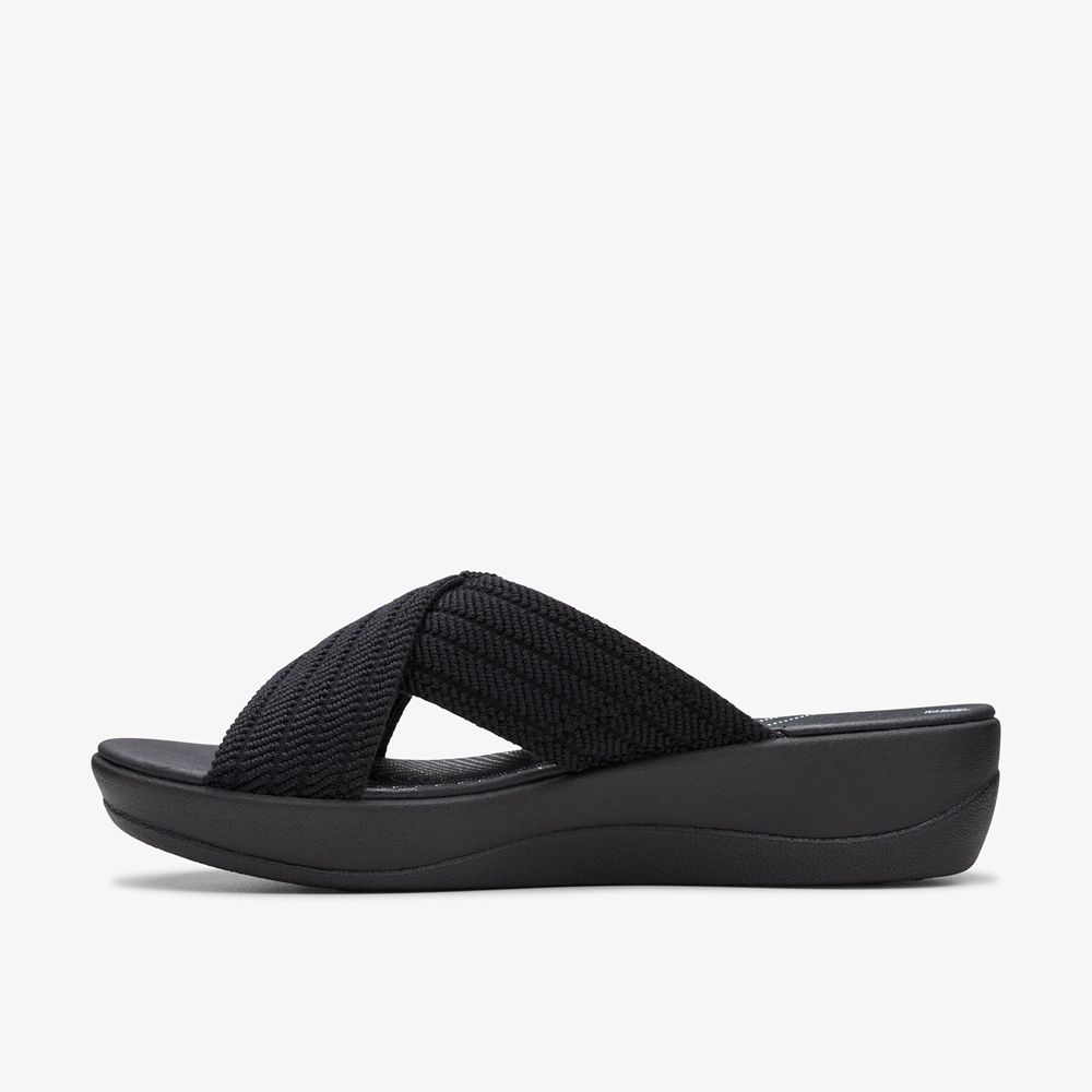 Black Clarks Women's Arla Wave Wedge Sandals | 390LWKRYZ