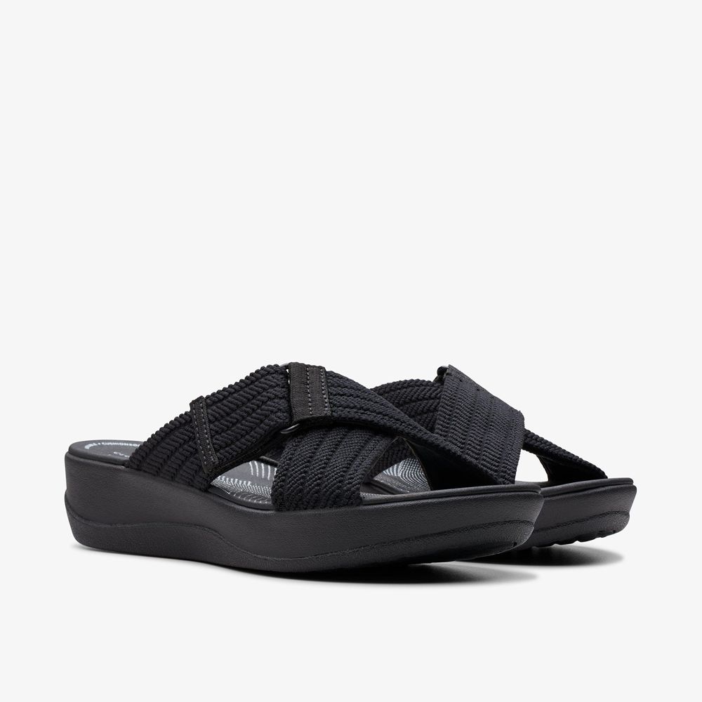 Black Clarks Women's Arla Wave Wedge Sandals | 390LWKRYZ