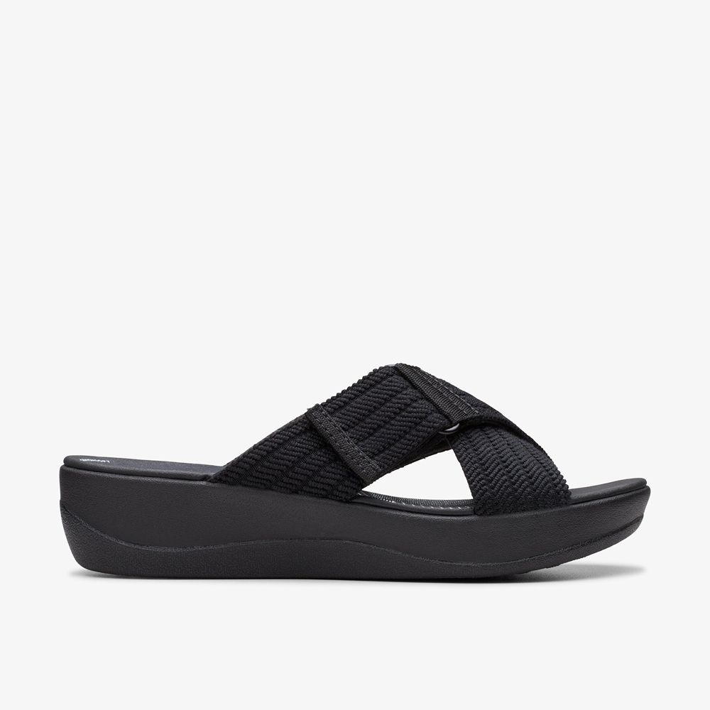 Black Clarks Women\'s Arla Wave Wedge Sandals | 390LWKRYZ