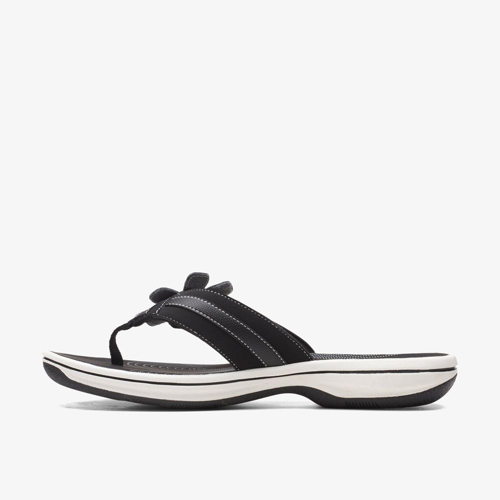 Black Clarks Women's Brinkley Flora Flip Flops | 729CJSOYT