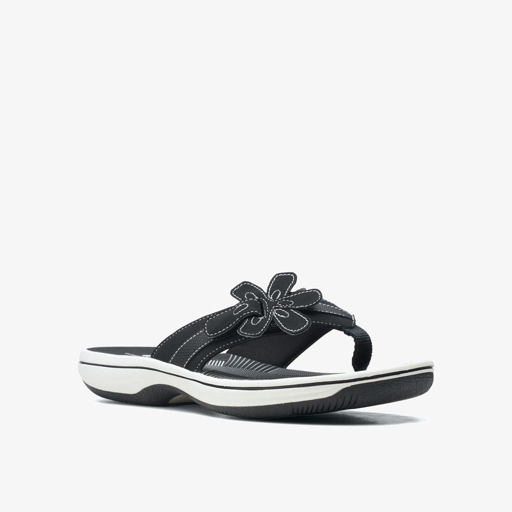 Black Clarks Women's Brinkley Flora Flip Flops | 729CJSOYT