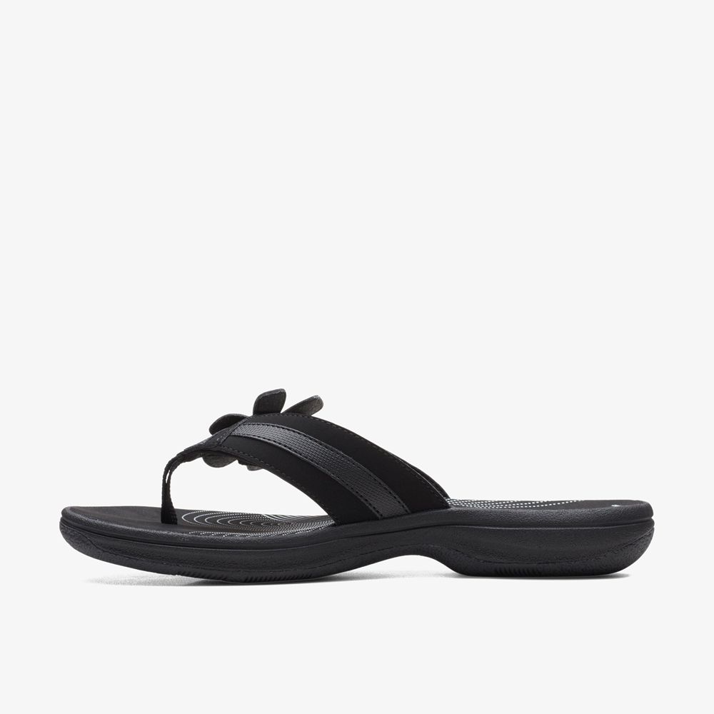 Black Clarks Women's Brinkley Flora Flip Flops | 830MVIYPU