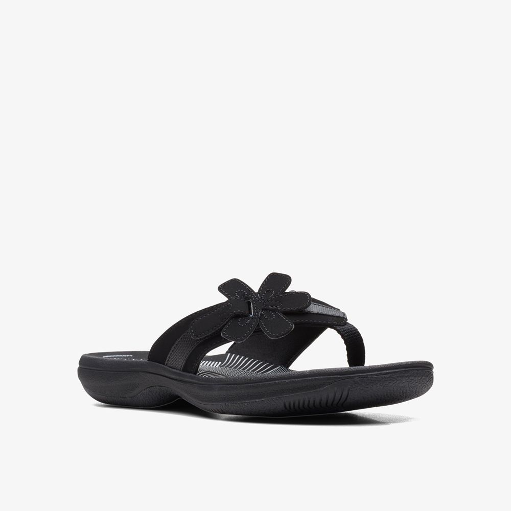 Black Clarks Women's Brinkley Flora Flip Flops | 830MVIYPU